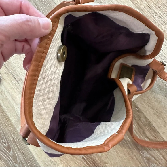 Younique Beach Style Purple & Tan Stripe Canvas Tote Bag GUC - Picture 7 of 8